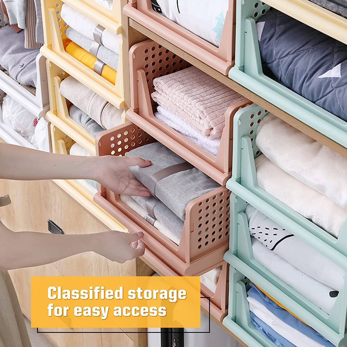 Clear Plastic Clothes Storage Box  Stackable Drawer Organizer