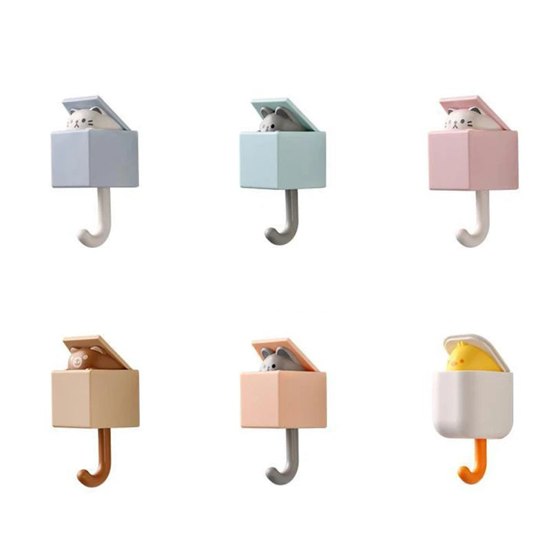 Whimsical Cartoon Cat Adhesive Door Hangers Playful Hooks