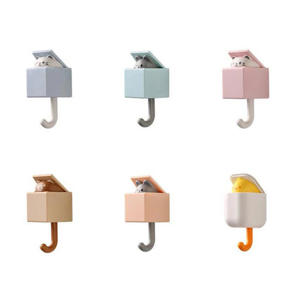 Whimsical Cartoon Cat Adhesive Door Hangers Playful Hooks