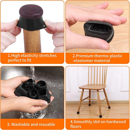 16PCS Black Silicone Chair Leg Protectors with Felt | Furniture Leg Caps for Floor Protection