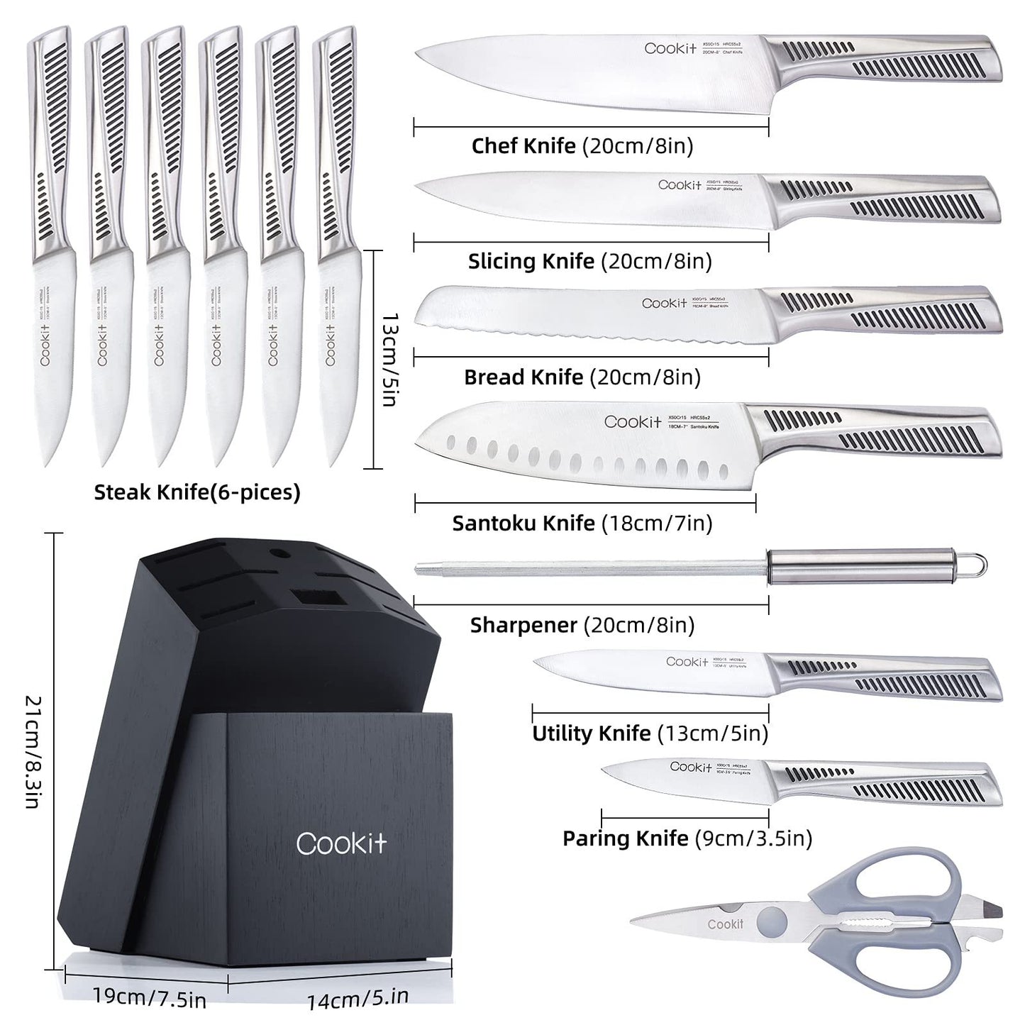 15-Piece German Stainless Steel Kitchen Knife Set